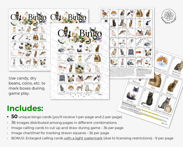 Cat Bingo - Printable Digital Download by Greengate Images