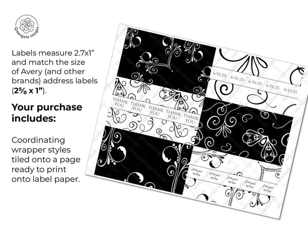 Black & White Flourish Nugget Wrappers - Printable Digital Download by Greengate Images