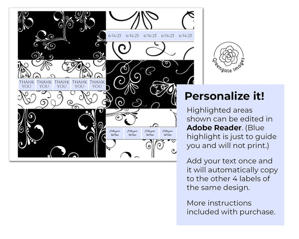 Black & White Flourish Nugget Wrappers - Printable Digital Download by Greengate Images