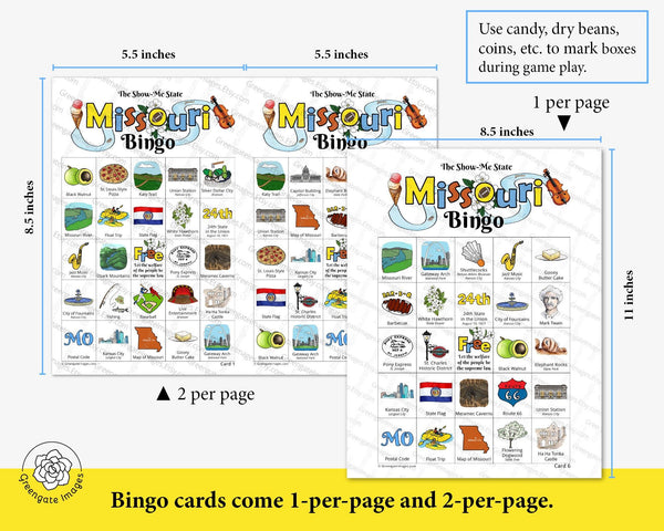Missouri Bingo Cards - Printable Digital Download by Greengate Images