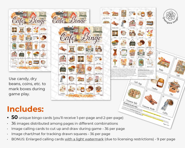 Fall Café Bingo Game - Printable Digital Download by Greengate Images
