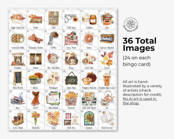 Fall Café Bingo Game - Printable Digital Download by Greengate Images