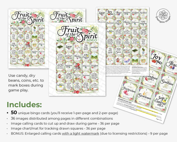 Fruit of the Spirit Bingo - Printable Digital Download by Greengate Images
