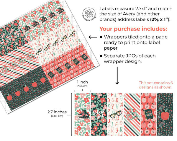 School Girl Nugget Wrappers - PRINTABLE floral coral labels for wrapping chocolate Nugget Chocolate Candy. Print on address label stickers.