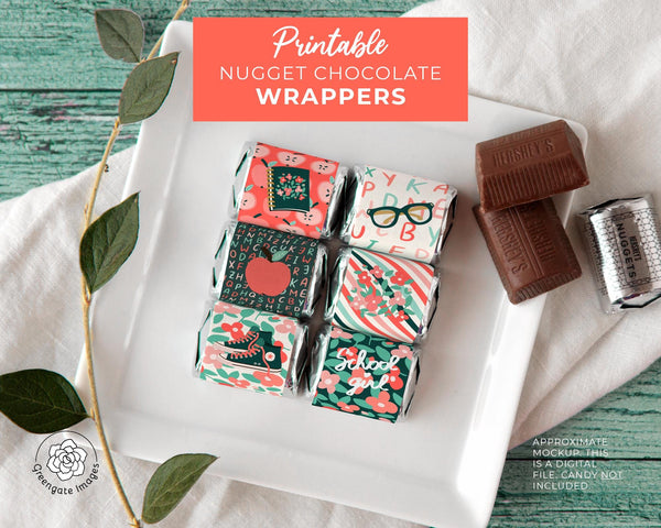 School Girl Nugget Wrappers - PRINTABLE floral coral labels for wrapping chocolate Nugget Chocolate Candy. Print on address label stickers.