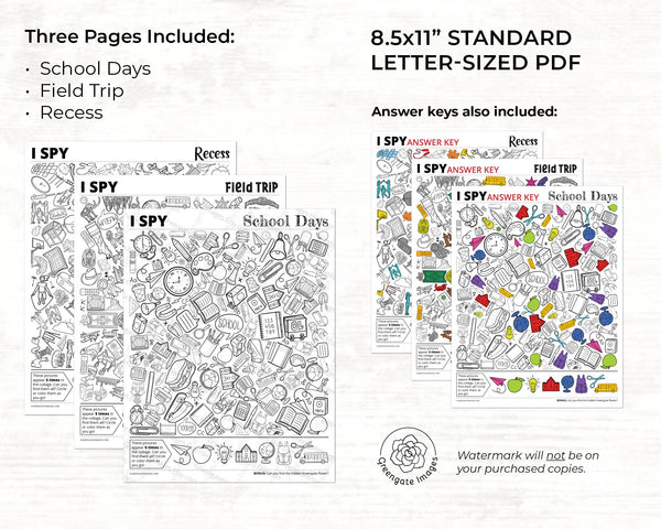 School I Spy Bundle - Printable Digital Download by Greengate Images