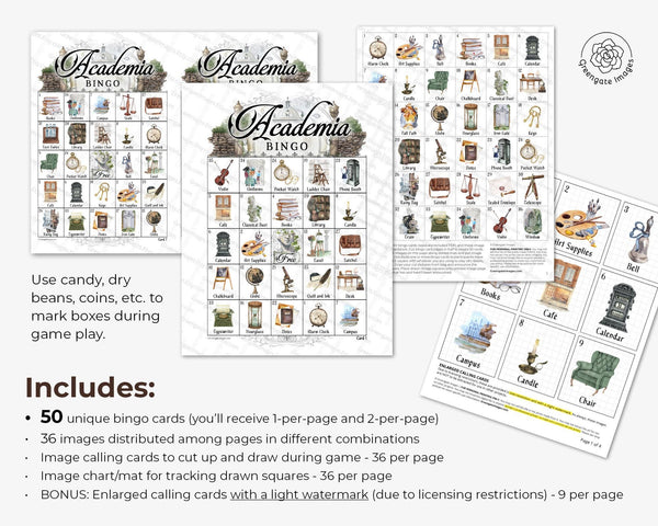 Academia Bingo Game - Printable Digital Download by Greengate Images