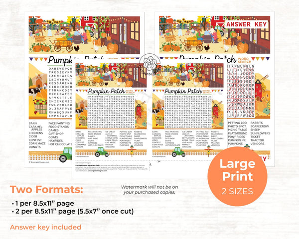 Pumpkin Patch Word Search - Printable Digital Download by Greengate Images