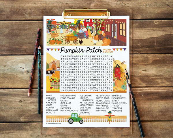 Pumpkin Patch Word Search - Printable Digital Download by Greengate Images