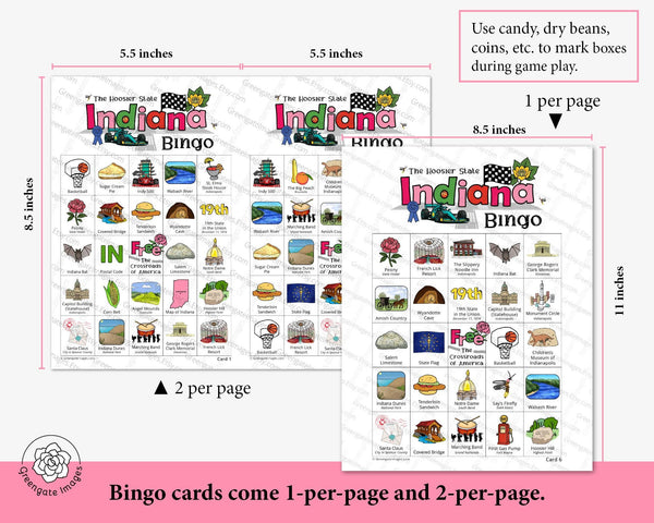 Indiana Bingo Cards - Printable Digital Download by Greengate Images