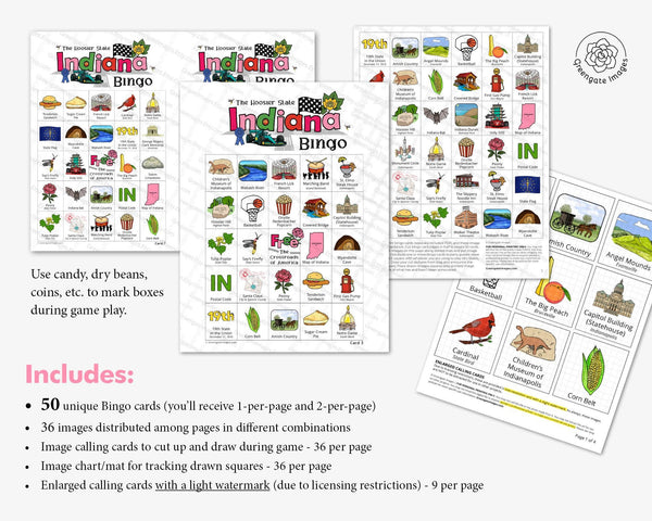 Indiana Bingo Cards - Printable Digital Download by Greengate Images