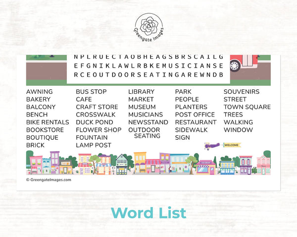 Main Street Word Search - Printable Digital Download by Greengate Images