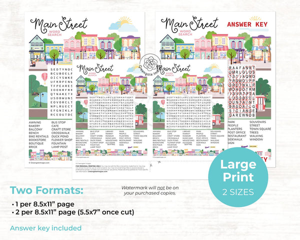 Main Street Word Search - Printable Digital Download by Greengate Images