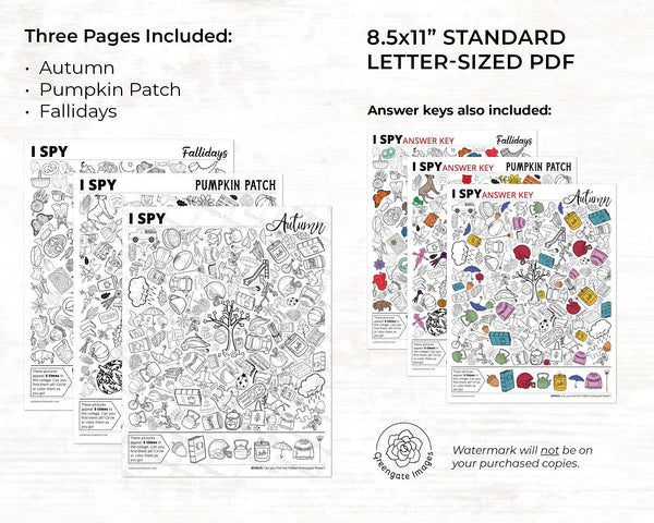 Fall I Spy Bundle - Autumn, Pumpkin Patch, Fallidays - Printable Digital Download by Greengate Images