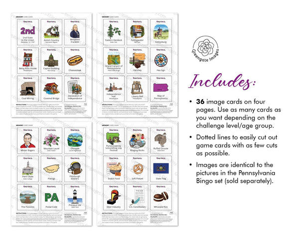 Pennsylvania Memory Game - Printable Digital Download by Greengate Images
