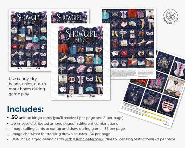 Showgirl Bingo Game - Printable Digital Download by Greengate Images