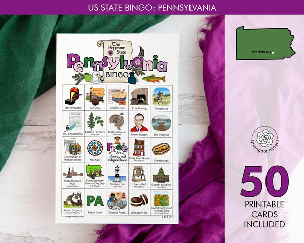 Pennsylvania Bingo Cards - Printable Digital Download by Greengate Images
