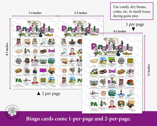 Pennsylvania Bingo Cards - Printable Digital Download by Greengate Images