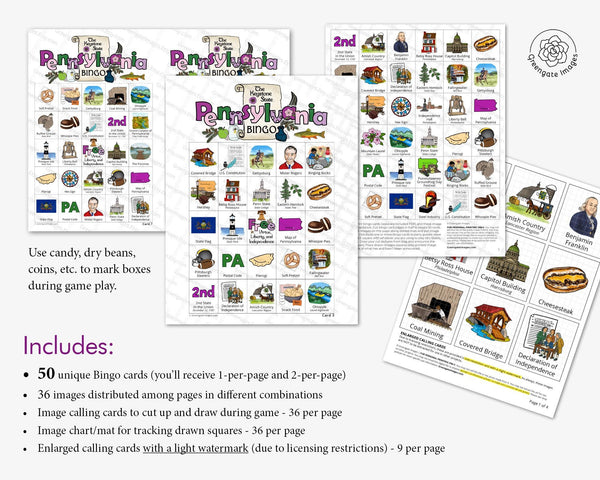 Pennsylvania Bingo Cards - Printable Digital Download by Greengate Images