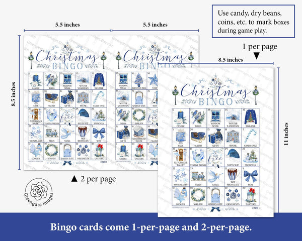 Blue Christmas Bingo Cards - Printable Digital Download by Greengate Images