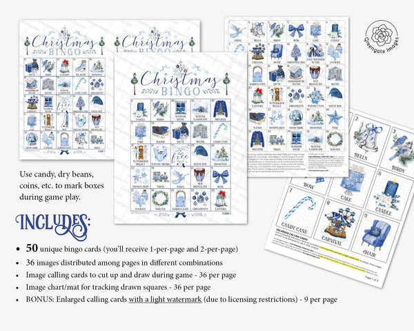 Blue Christmas Bingo Cards - Printable Digital Download by Greengate Images