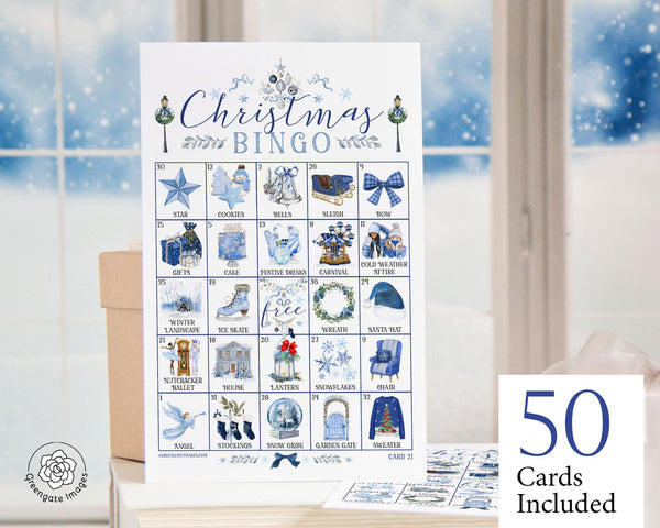 Blue Christmas Bingo Cards - Printable Digital Download by Greengate Images