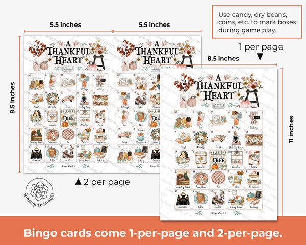 A Thankful Heart Thanksgiving Bingo - Printable Digital Download by Greengate Images