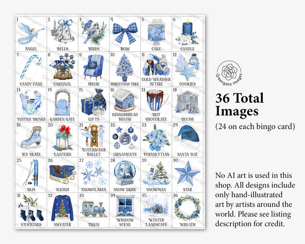 Blue Christmas Bingo Cards - Printable Digital Download by Greengate Images