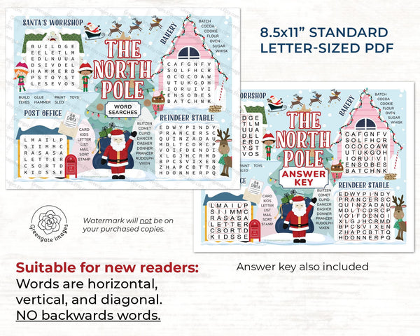 North Pole Word Search - Printable Digital Download by Greengate Images