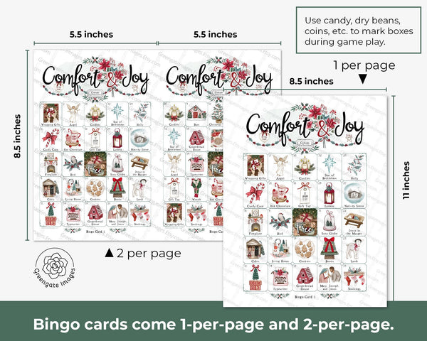 Comfort & Joy Christmas Bingo - Printable Digital Download by Greengate Images