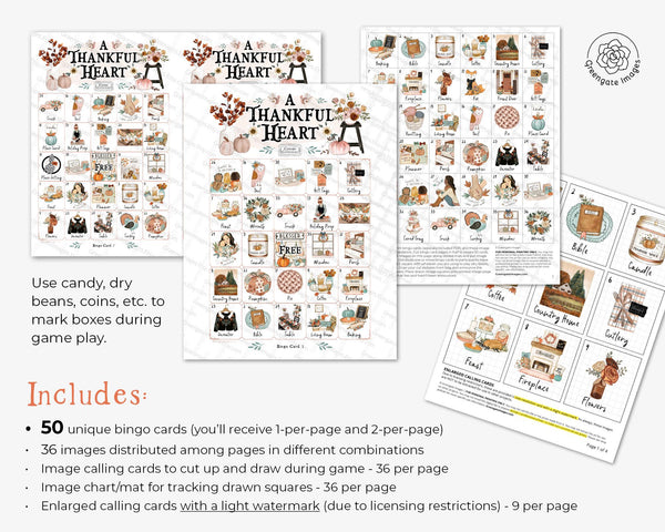 A Thankful Heart Thanksgiving Bingo - Printable Digital Download by Greengate Images