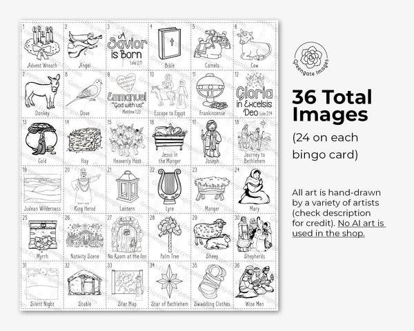 Nativity Bingo (Black & White) - Printable Digital Download by Greengate Images