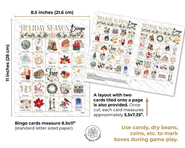 Holiday Season Bingo - Printable Digital Download by Greengate Images