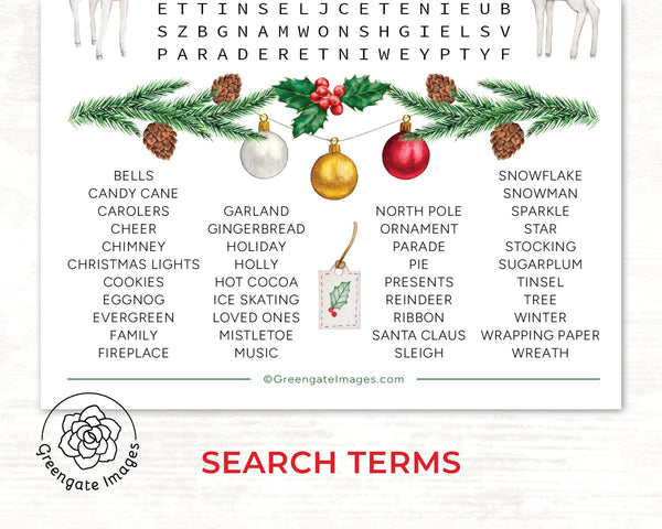 Christmas Word Search - Printable Digital Download by Greengate Images