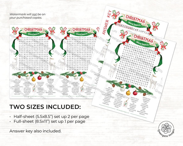 Christmas Word Search - Printable Digital Download by Greengate Images
