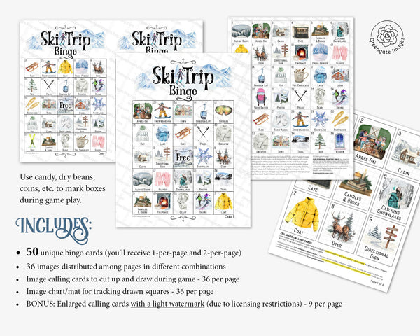Ski Trip Bingo - Printable Digital Download by Greengate Images