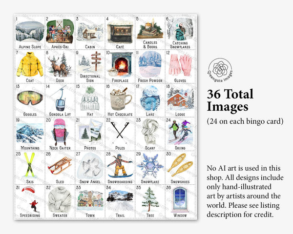 Ski Trip Bingo - Printable Digital Download by Greengate Images