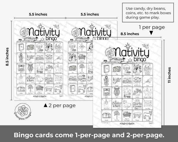 Nativity Bingo (Black & White) - Printable Digital Download by Greengate Images