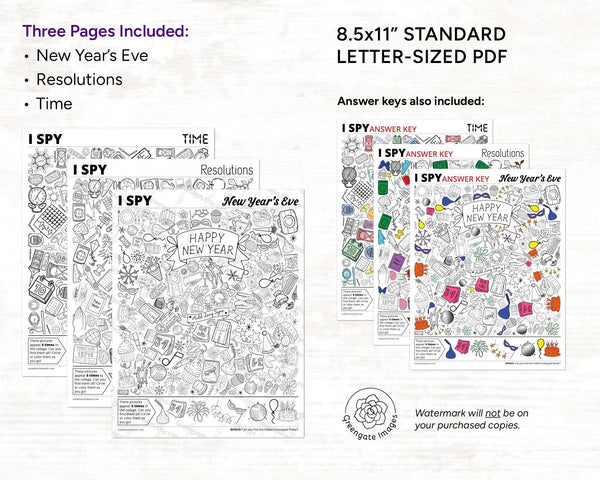 New Year's I Spy Bundle - Printable Digital Download by Greengate Images