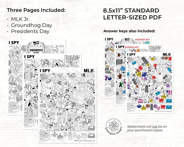 MLK/Groundhog/Presidents Day I Spy Bundle - Printable Digital Download by Greengate Images