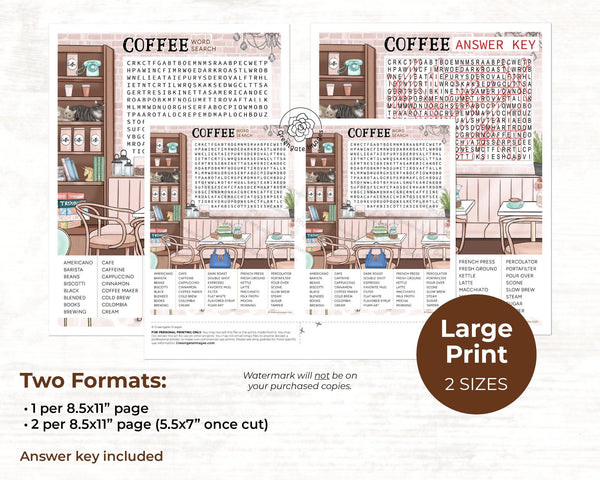 Coffee Word Search - Printable Digital Download by Greengate Images