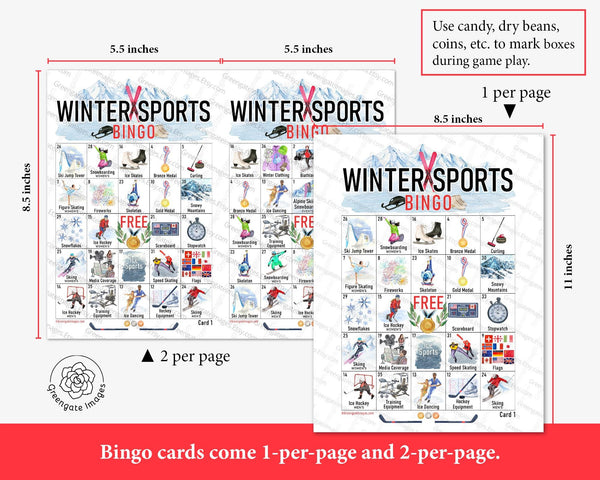 Winter Sports Bingo - Printable Digital Download by Greengate Images