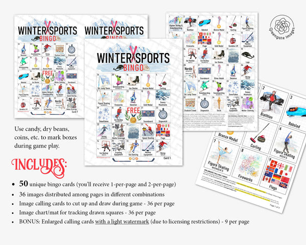 Winter Sports Bingo - Printable Digital Download by Greengate Images