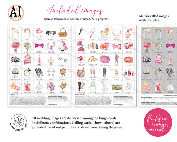 Fuchsia & Orange Lotería de Boda - Printable Digital Download by Greengate Images