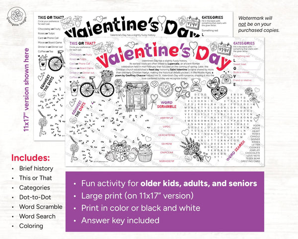 Valentine's Day Activity Page - 11x17" and 8.5x11" - Printable Digital Download by Greengate Images