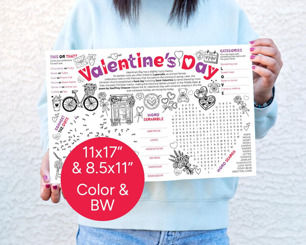 Valentine's Day Activity Page - 11x17" and 8.5x11" - Printable Digital Download by Greengate Images