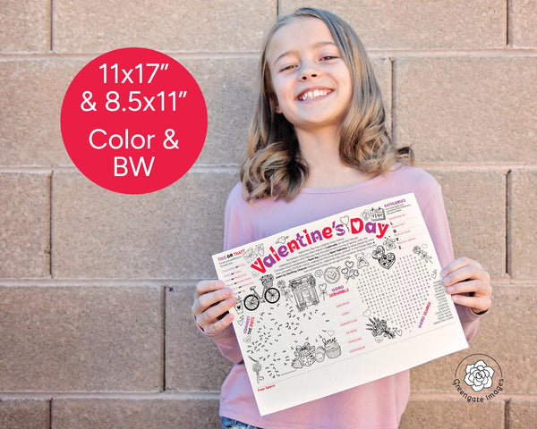 Valentine's Day Activity Page - 11x17" and 8.5x11" - Printable Digital Download by Greengate Images
