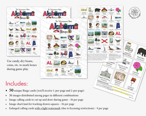 Alabama Bingo Cards - Printable Digital Download by Greengate Images