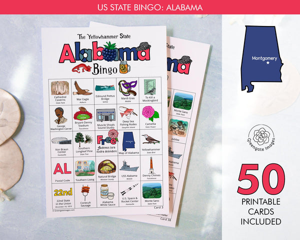 Alabama Bingo Cards - Printable Digital Download by Greengate Images