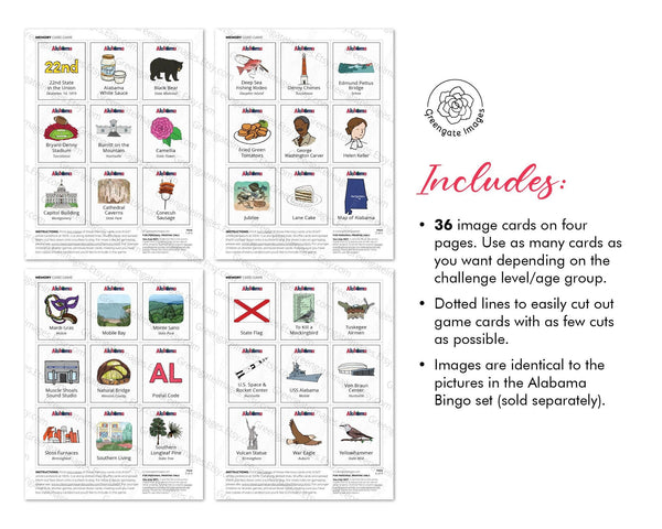 Alabama Memory Game - Printable Digital Download by Greengate Images
